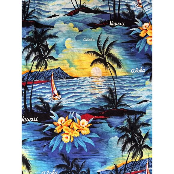 Royal Creations Men’s Hawaiian Shirt XL Blue Sailboat Sunset Tropical Floral - Picture 10 of 10